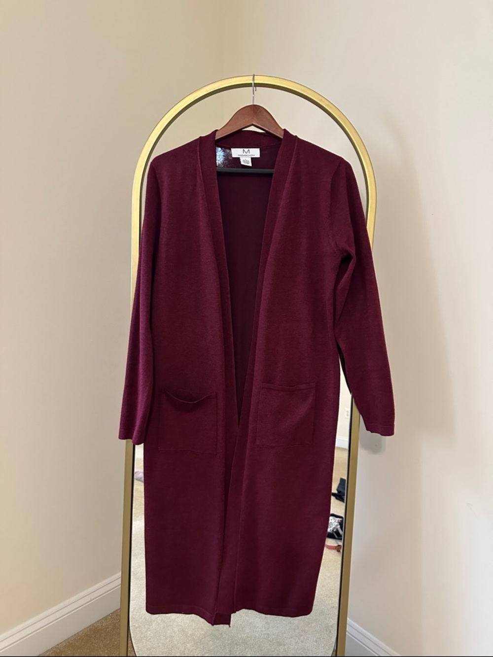 Magaschoni Long Open-Front Cardigan in Burgundy